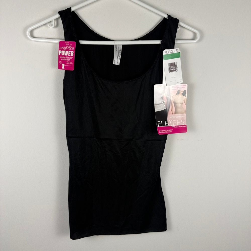 Flexees Weightless Power Camisole Black Ultra Firm Control Shapewear Tank Large